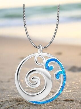 Sterling Silver Blue Wave Opal Pendant Necklace